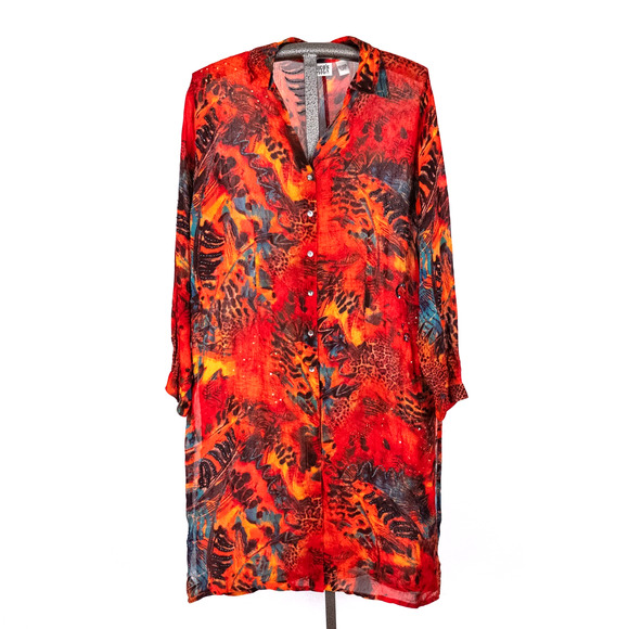 Chico's Tops - Vintage Chico's Design Sheer Beaded Artsy Shirt Dress Tunic Women's XL Boho Bold